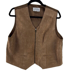 Jantzen Women's Tan Suede Western Sleeveless Zippered Vest